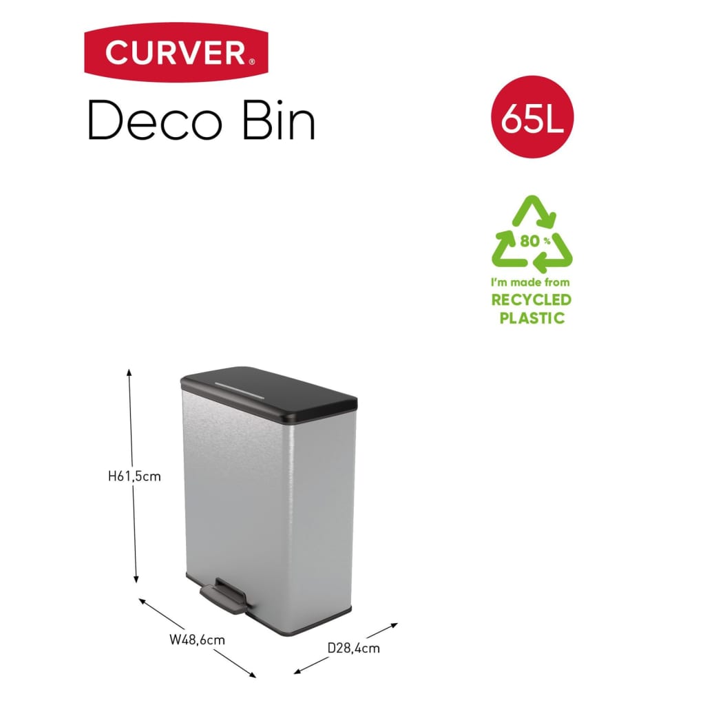 Curver Tretmülleimer Deco 65 L Silbern Stilecasa