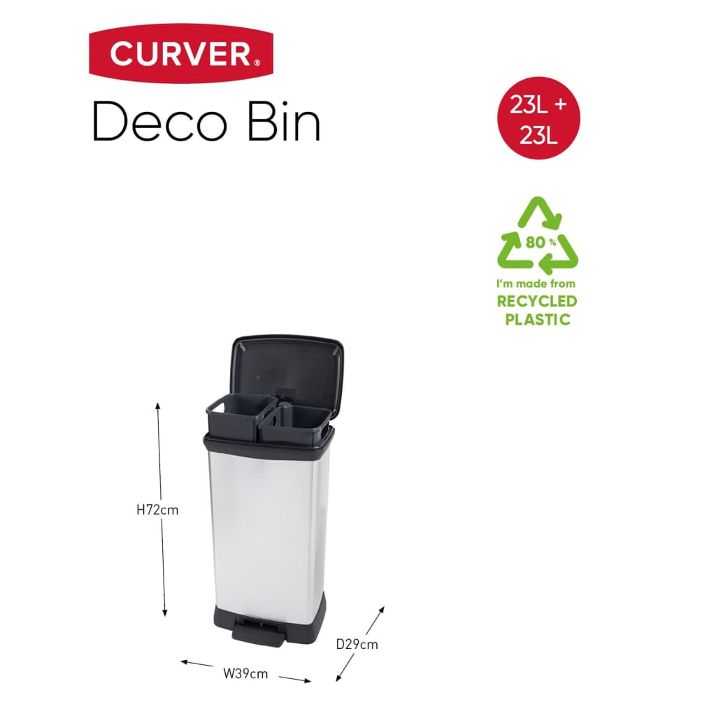 Curver Duo Tretmülleimer Deco 23L+23L Silbern