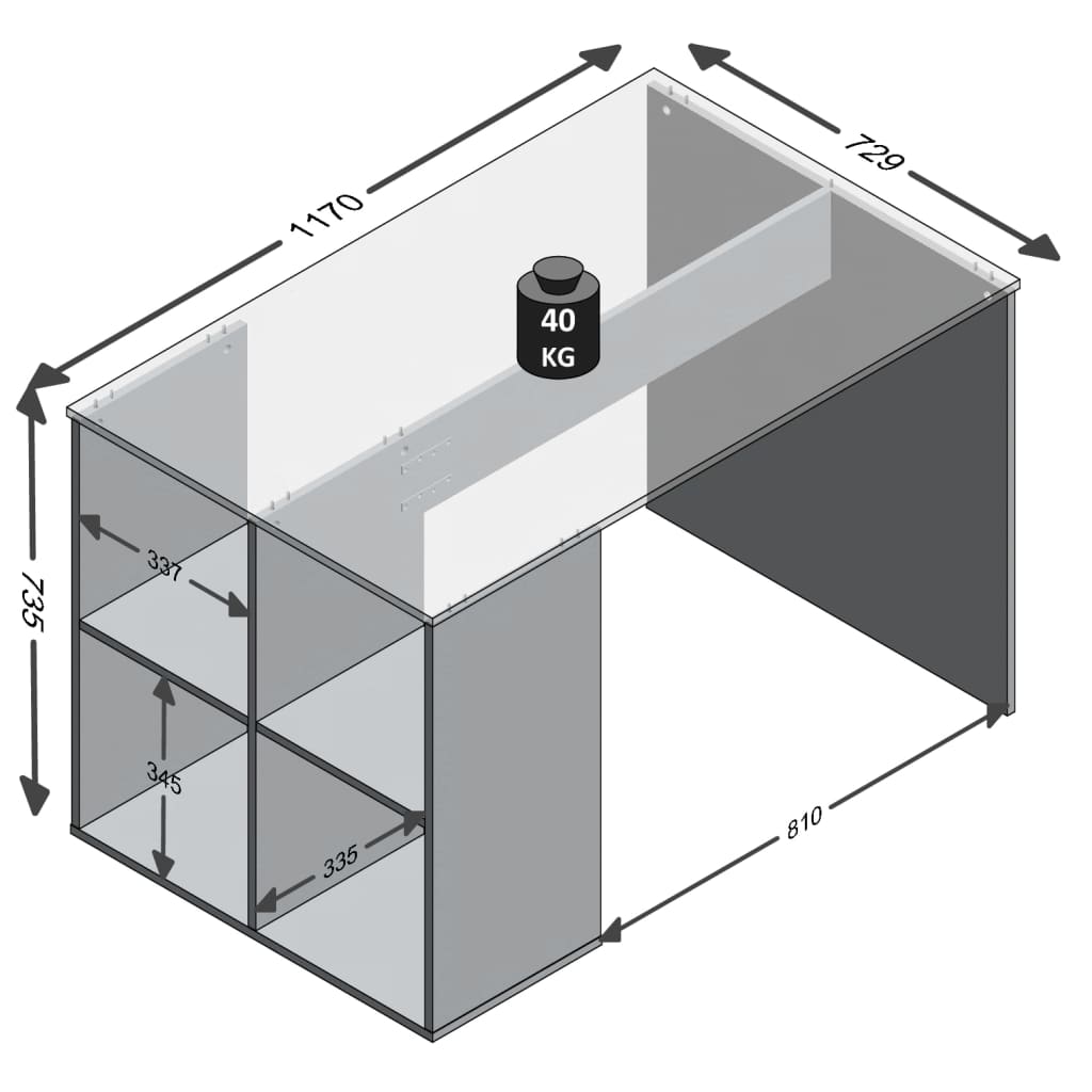 FMD Schreibtisch mit Regal 117×73×75 cm Weiß