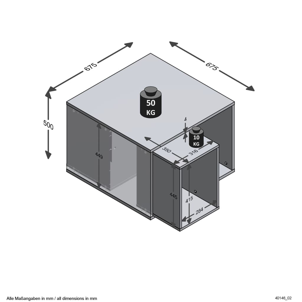 FMD Couchtisch mit 2 Beistelltischen 67,5x67,5x50 cm Weiß Beton-Optik