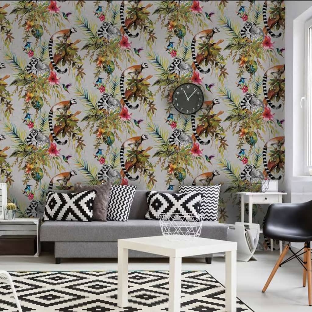 DUTCH WALLCOVERINGS Tapete Lemur-Motiv Silber Stilecasa