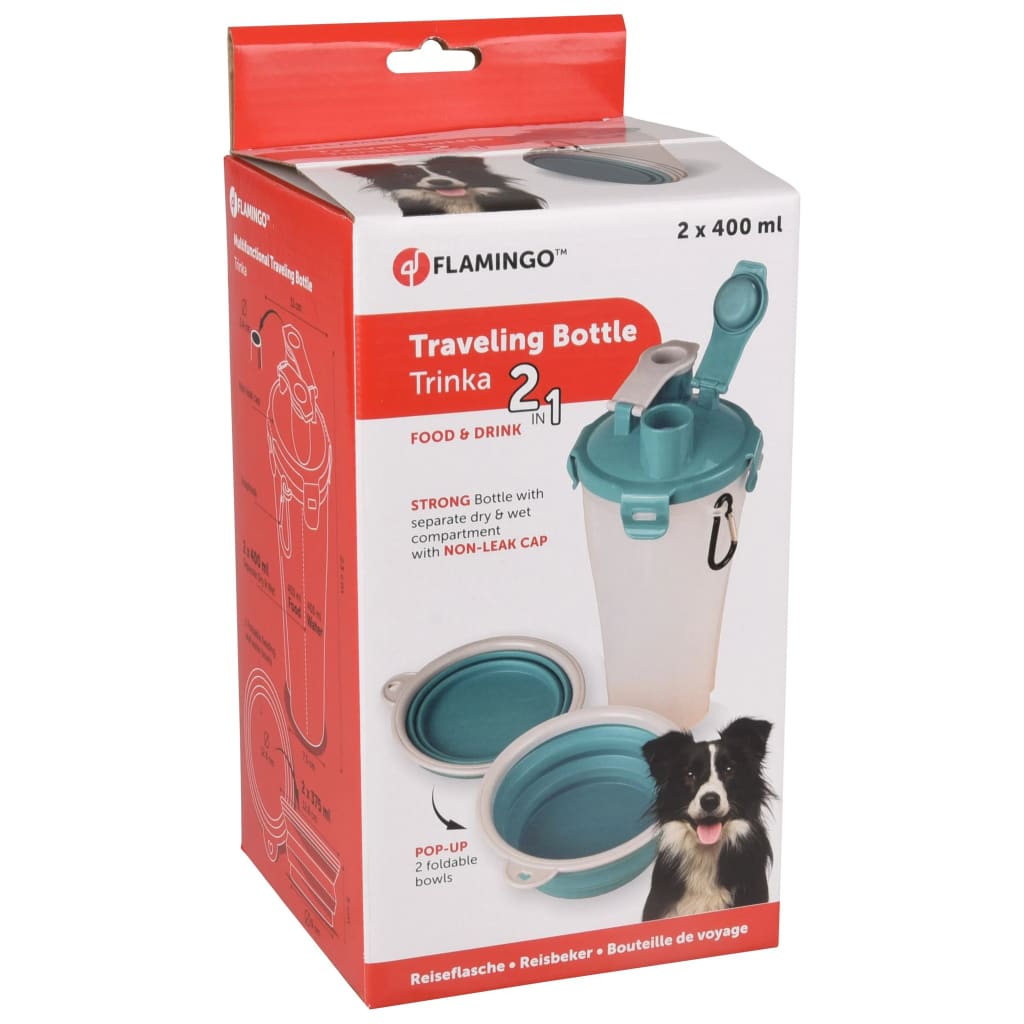 FLAMINGO 2-in-1 Haustier-Reisebecher für Wasser/Futter Trinka Blau