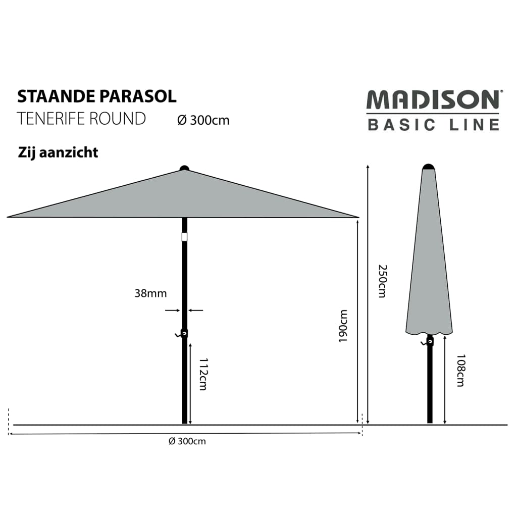 Madison Sonnenschirm Tenerife 300 cm Rund Ecru Stilecasa