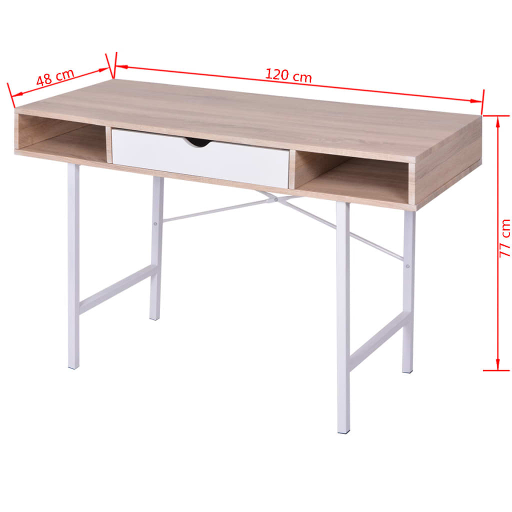 Schreibtisch mit 1 Schublade Eiche und Weiß Stilecasa