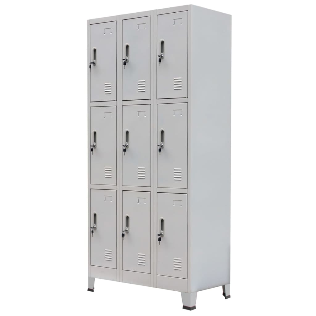 Schließfachschrank mit 9 Fächern Stahl 90x45x180 cm Grau Stilecasa