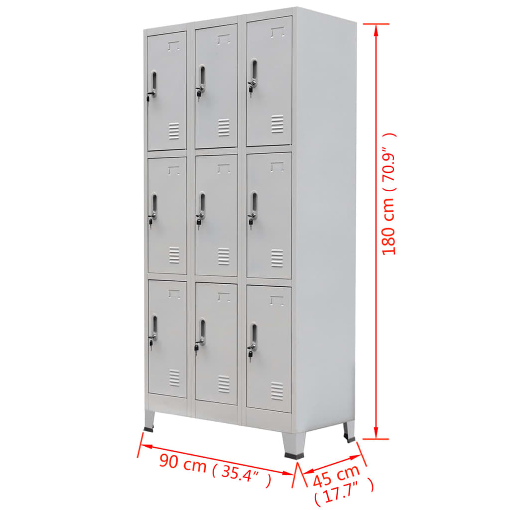 Schließfachschrank mit 9 Fächern Stahl 90x45x180 cm Grau Stilecasa