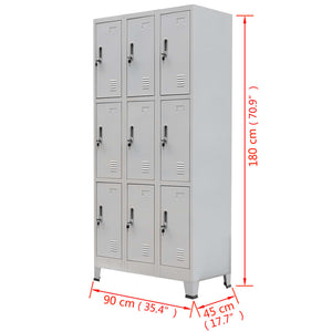 Schließfachschrank mit 9 Fächern Stahl 90x45x180 cm Grau Stilecasa