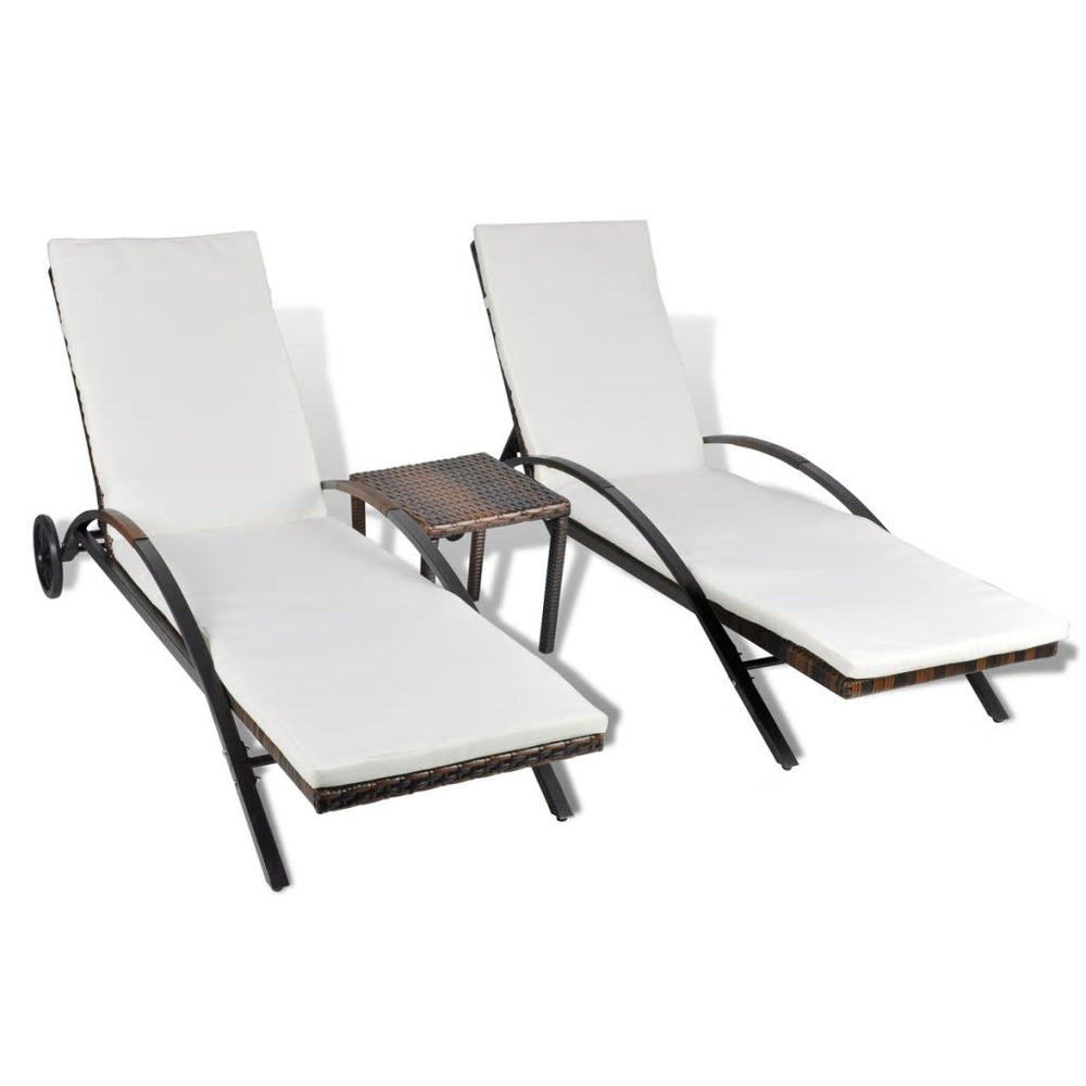 Sonnenliegen mit Tisch Poly Rattan Braun Stilecasa