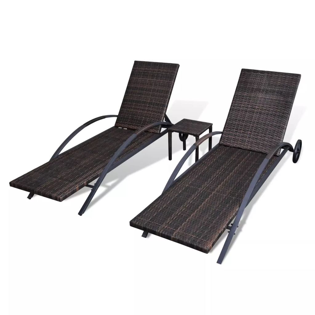 Sonnenliegen mit Tisch Poly Rattan Braun Stilecasa