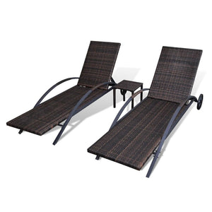 Sonnenliegen mit Tisch Poly Rattan Braun