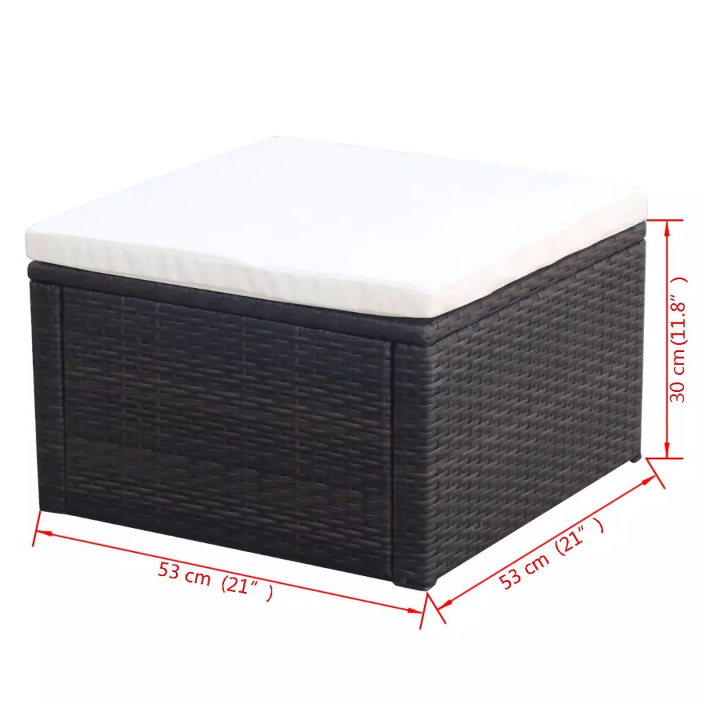 vidaXL Hocker mit Kissen Poly Rattan 53×53×30 cm Braun