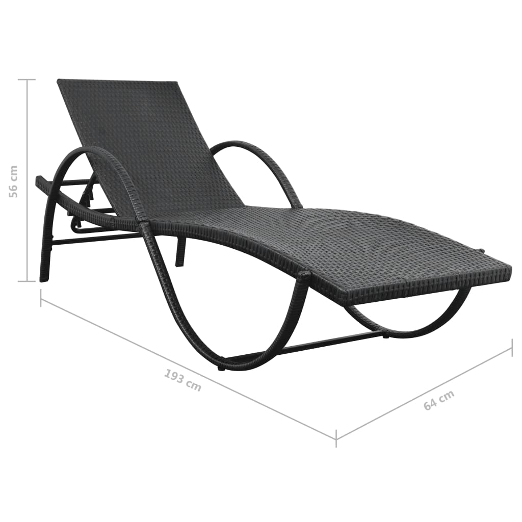 Sonnenliege mit Auflage Poly Rattan Schwarz Stilecasa