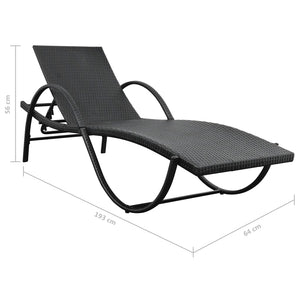 Sonnenliege mit Auflage Poly Rattan Schwarz Stilecasa