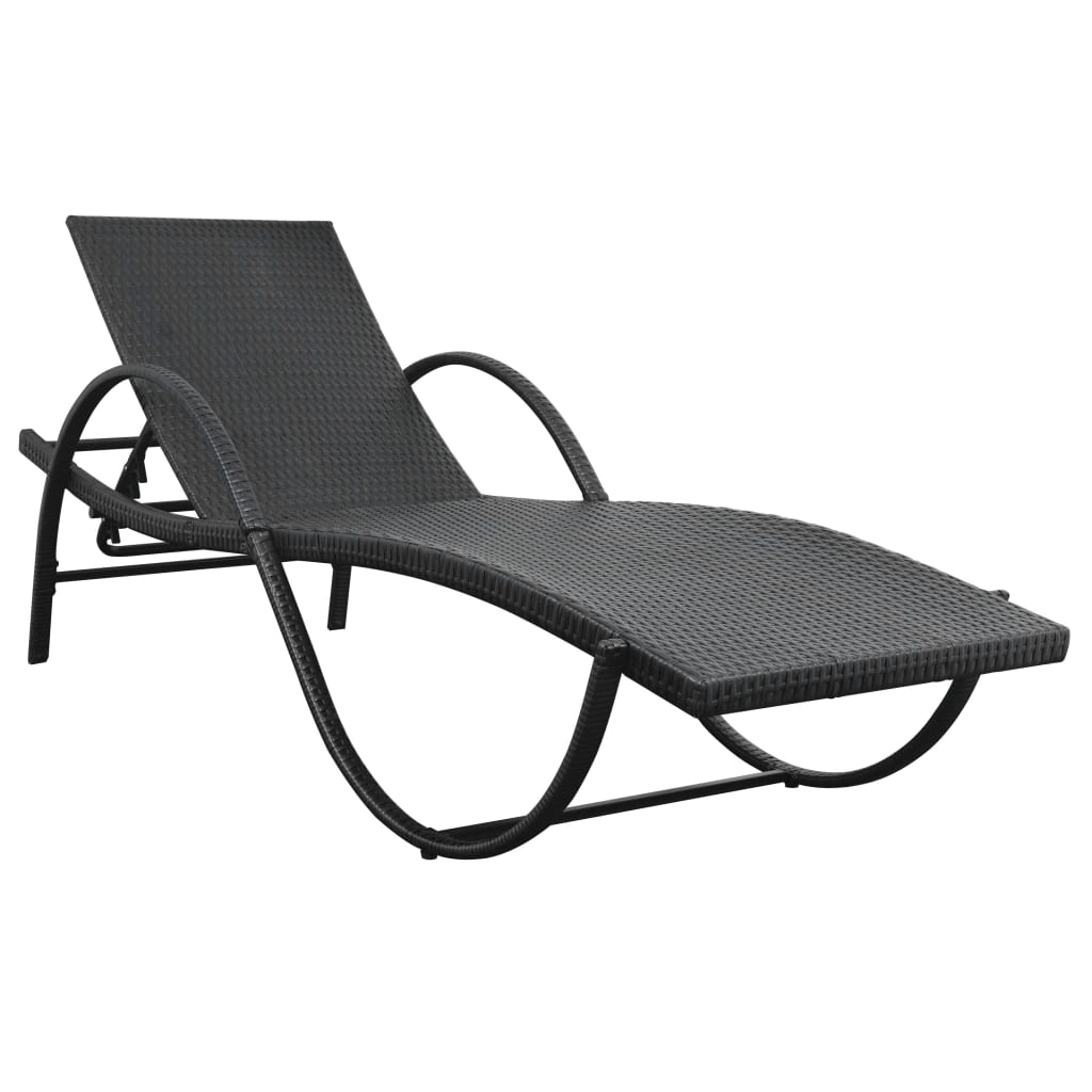 Sonnenliege mit Auflage & Tisch Poly Rattan Schwarz