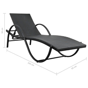 Sonnenliege mit Auflage & Tisch Poly Rattan Schwarz