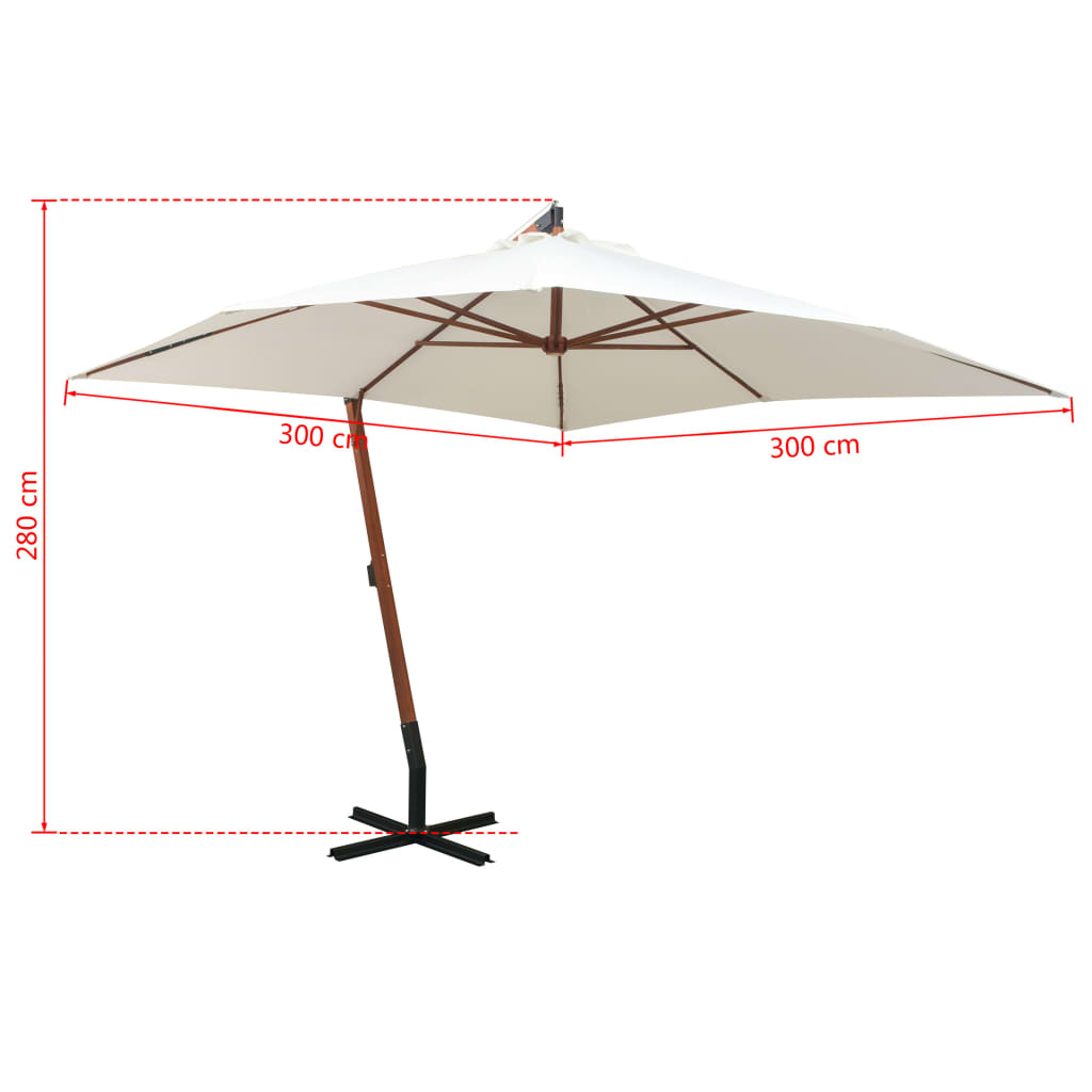 vidaXL Ampelschirm 300x300 cm Holzmast Weiß