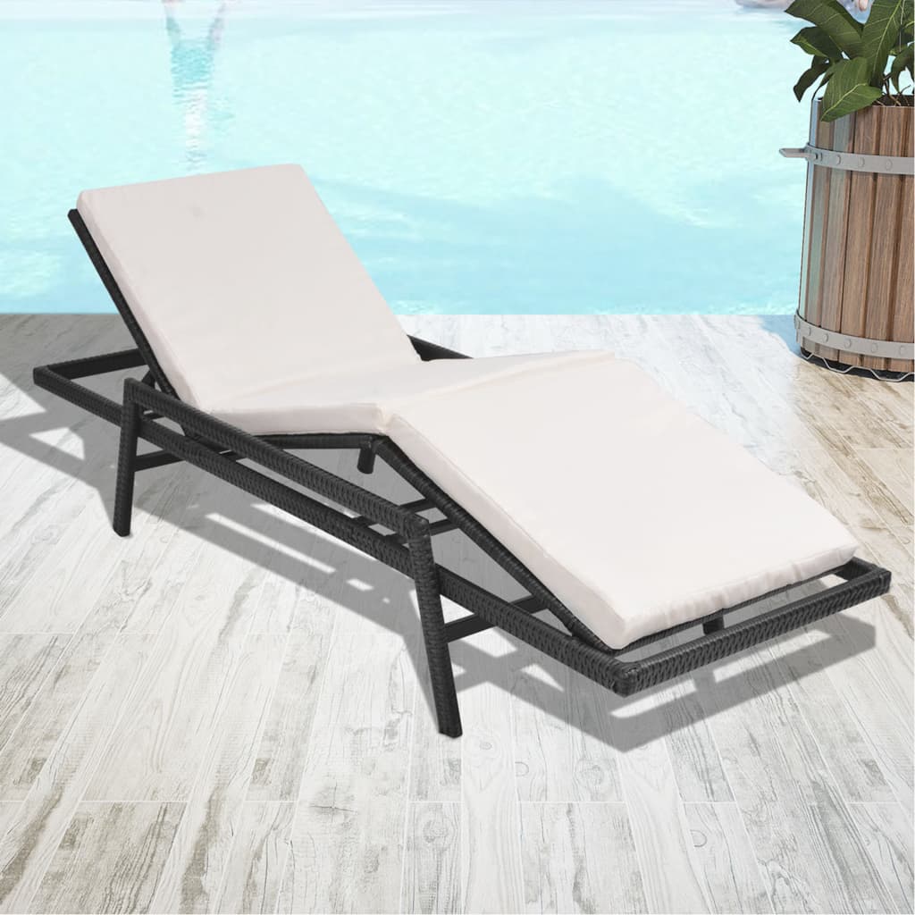 Sonnenliege mit Auflage Poly Rattan Schwarz Stilecasa