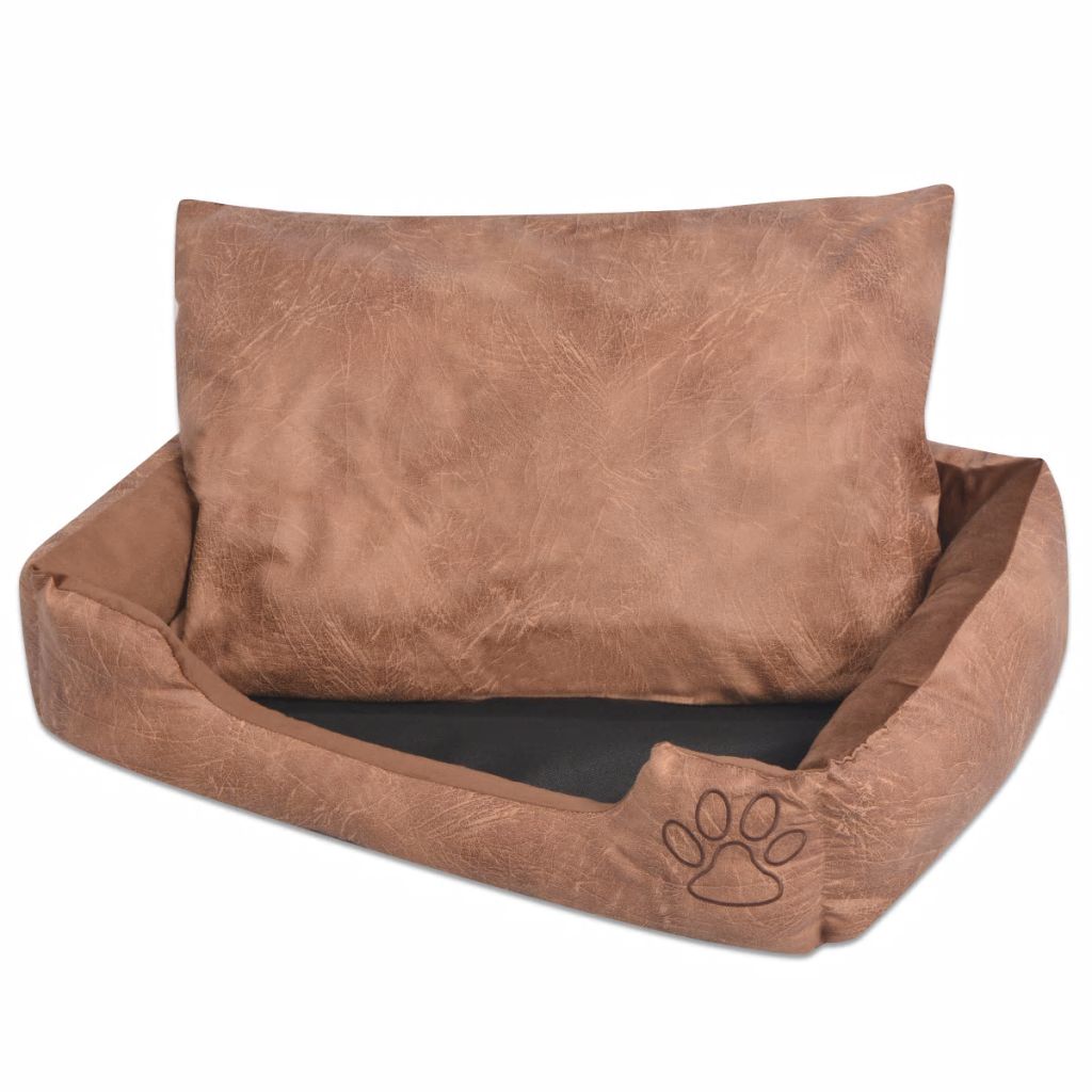 Hundebett mit Kissen PU Kunstleder Größe S Beige