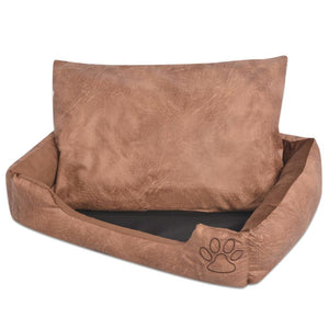 Hundebett mit Kissen PU Kunstleder Größe M Beige