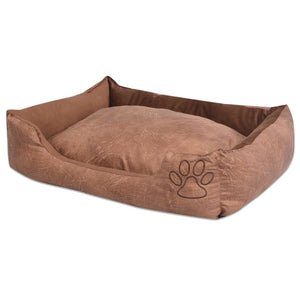 Hundebett mit Kissen PU Kunstleder Größe M Beige