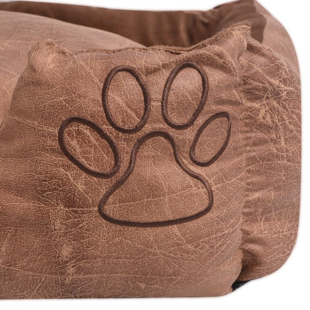 Hundebett mit Kissen PU Kunstleder Größe M Beige