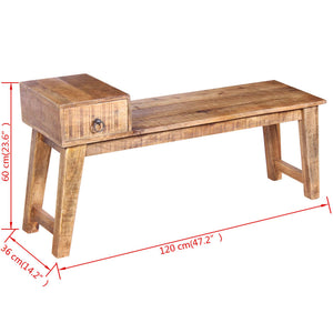 vidaXL Sitzbank mit Schublade Massivholz Mango 120x36x60 cm