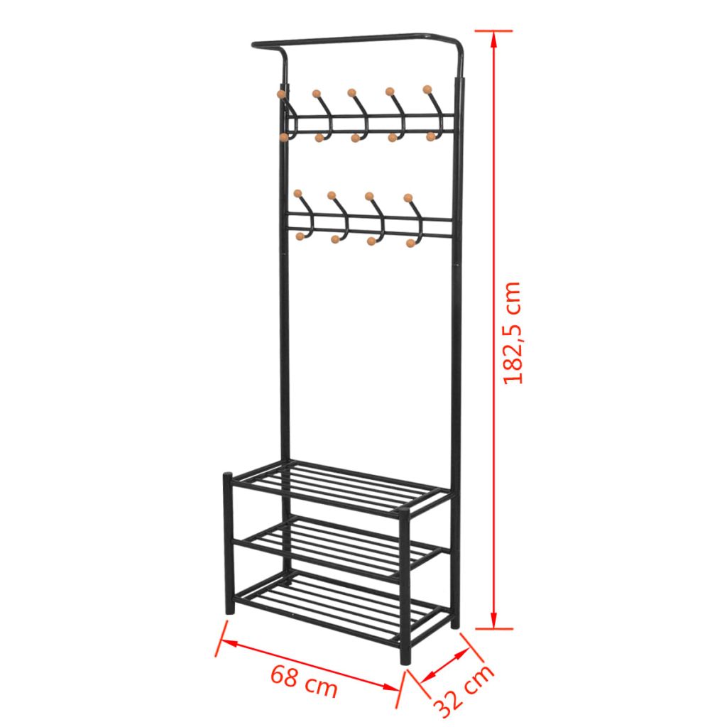 vidaXL Garderobe mit Schuhablage 68×32×182,5 cm Schwarz