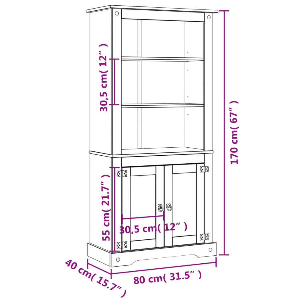 vidaXL Buffetschrank Mexiko-Stil Kiefernholz 80x40x170 cm