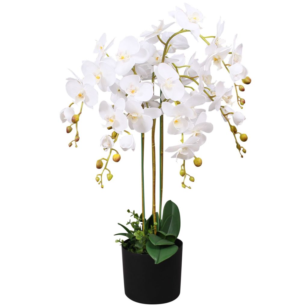 vidaXL Künstliche Orchidee mit Topf 75 cm Weiß