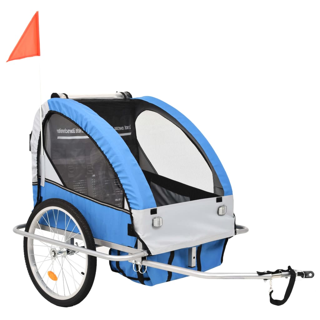 vidaXL 2-in-1 Fahrradanhänger und Kinderwagen Blau und Grau