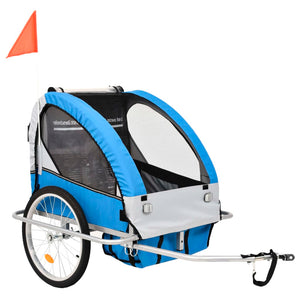 vidaXL 2-in-1 Fahrradanhänger und Kinderwagen Blau und Grau