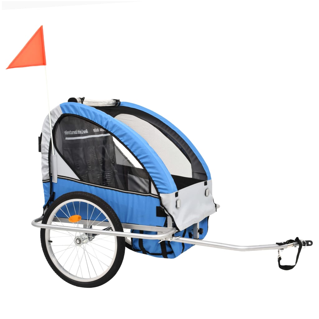 vidaXL 2-in-1 Fahrradanhänger und Kinderwagen Blau und Grau