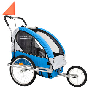 vidaXL 2-in-1 Fahrradanhänger und Kinderwagen Blau und Grau