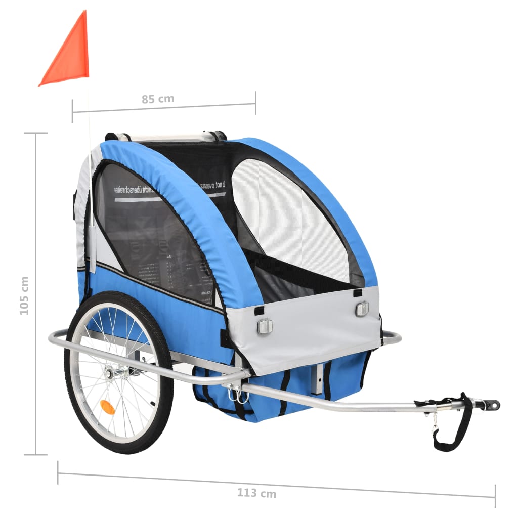 vidaXL 2-in-1 Fahrradanhänger und Kinderwagen Blau und Grau