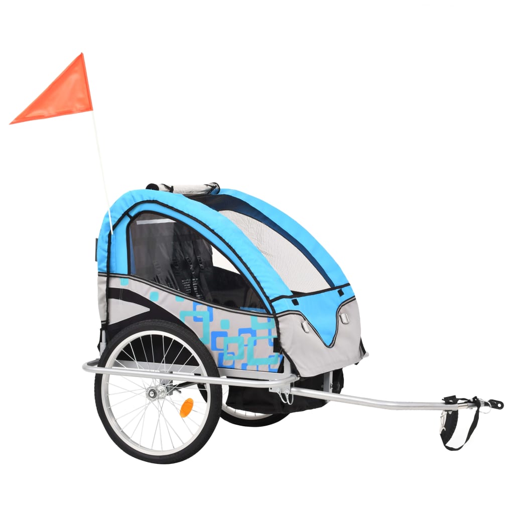 vidaXL 2-in-1 Fahrradanhänger und Kinderwagen Blau und Grau