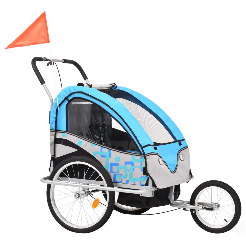 vidaXL 2-in-1 Fahrradanhänger und Kinderwagen Blau und Grau