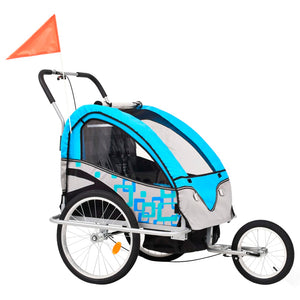 vidaXL 2-in-1 Fahrradanhänger und Kinderwagen Blau und Grau