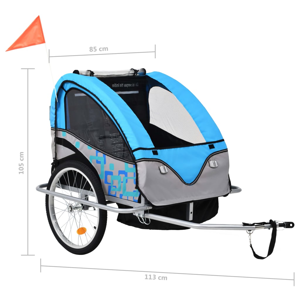 vidaXL 2-in-1 Fahrradanhänger und Kinderwagen Blau und Grau