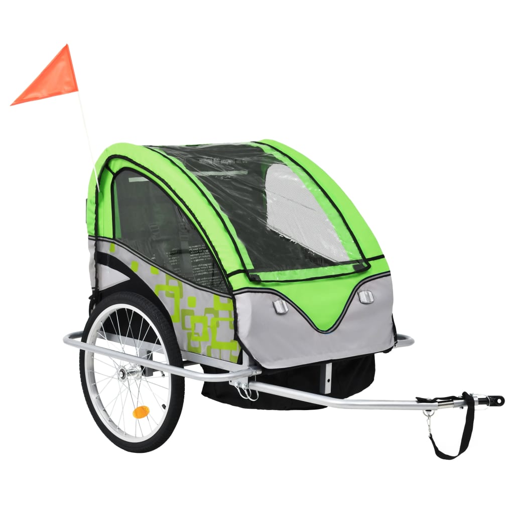 vidaXL 2-in-1 Fahrradanhänger und Kinderwagen Grün und Grau