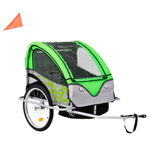 vidaXL 2-in-1 Fahrradanhänger und Kinderwagen Grün und Grau