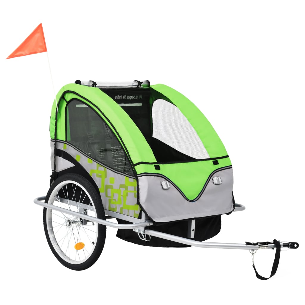 vidaXL 2-in-1 Fahrradanhänger und Kinderwagen Grün und Grau