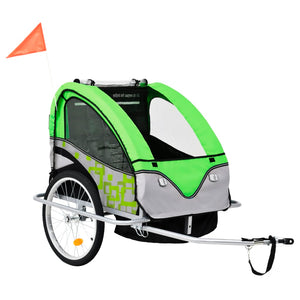 vidaXL 2-in-1 Fahrradanhänger und Kinderwagen Grün und Grau