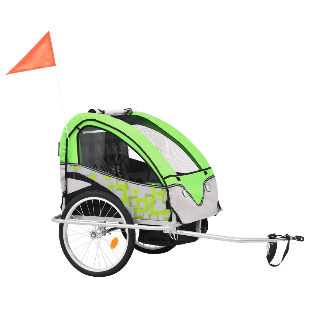 vidaXL 2-in-1 Fahrradanhänger und Kinderwagen Grün und Grau