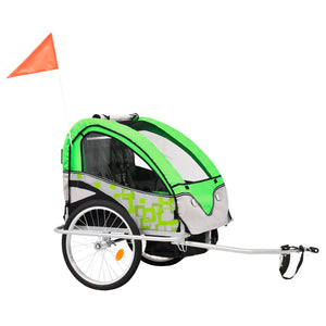 vidaXL 2-in-1 Fahrradanhänger und Kinderwagen Grün und Grau