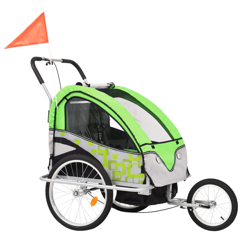 vidaXL 2-in-1 Fahrradanhänger und Kinderwagen Grün und Grau