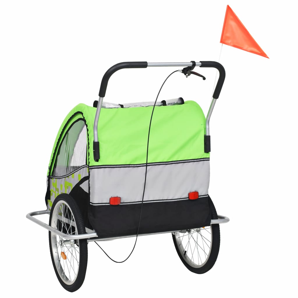 vidaXL 2-in-1 Fahrradanhänger und Kinderwagen Grün und Grau