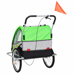 vidaXL 2-in-1 Fahrradanhänger und Kinderwagen Grün und Grau