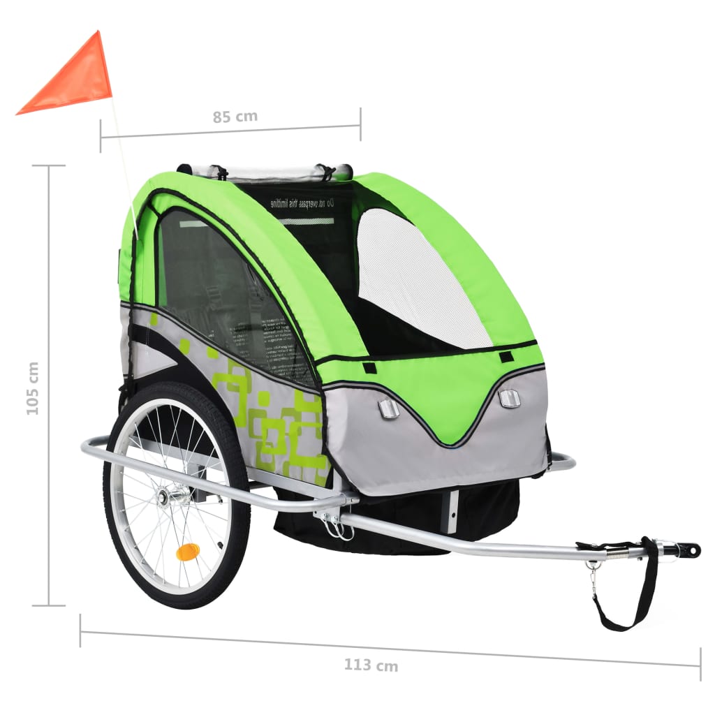 vidaXL 2-in-1 Fahrradanhänger und Kinderwagen Grün und Grau