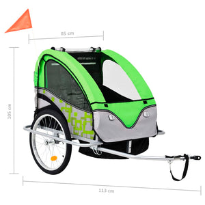 vidaXL 2-in-1 Fahrradanhänger und Kinderwagen Grün und Grau