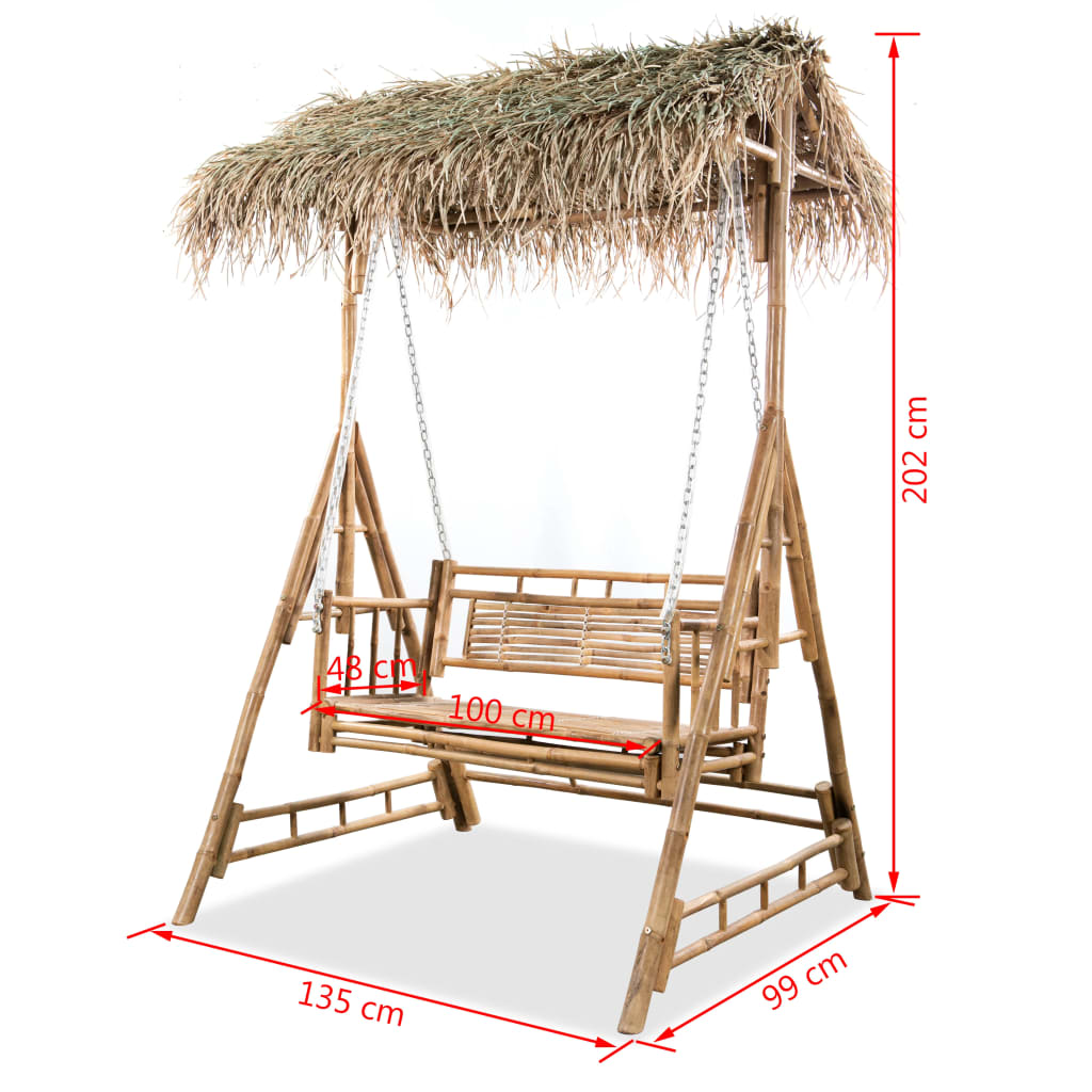 Hollywoodschaukel 2-Sitzer mit Palmblättern Bambus 202 cm Stilecasa